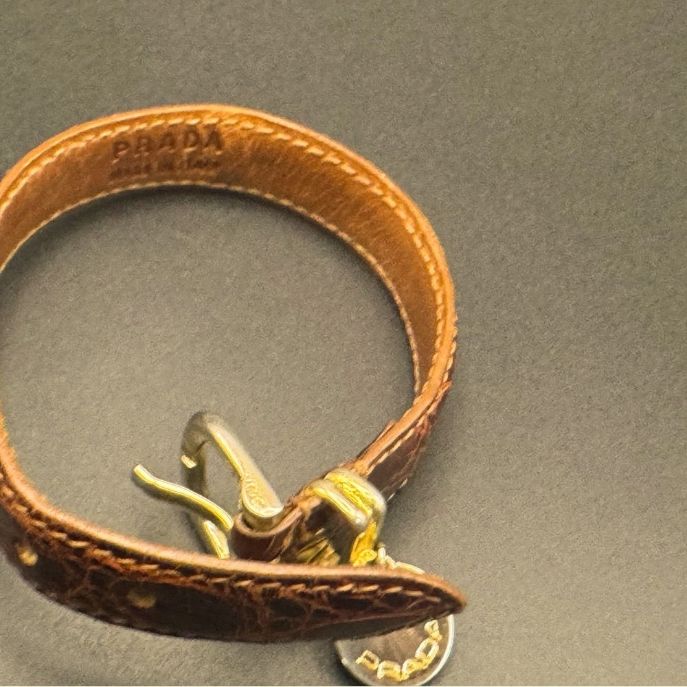 Prada Leather logo Wrap Bracelet Brown Croc Gold Made in Italy Vintage Y2K Rare - Picture 10 of 13